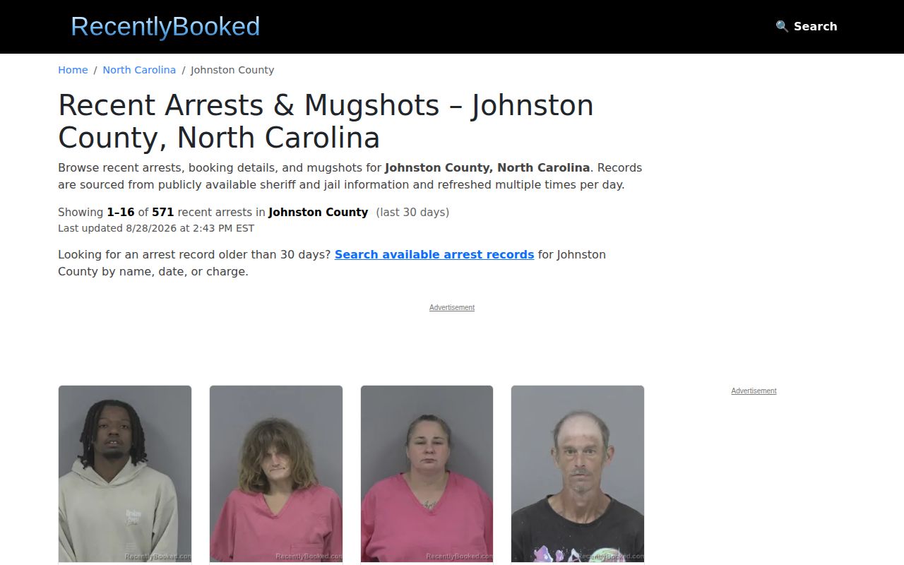 Recently Booked Johnston County unofficial arrest index