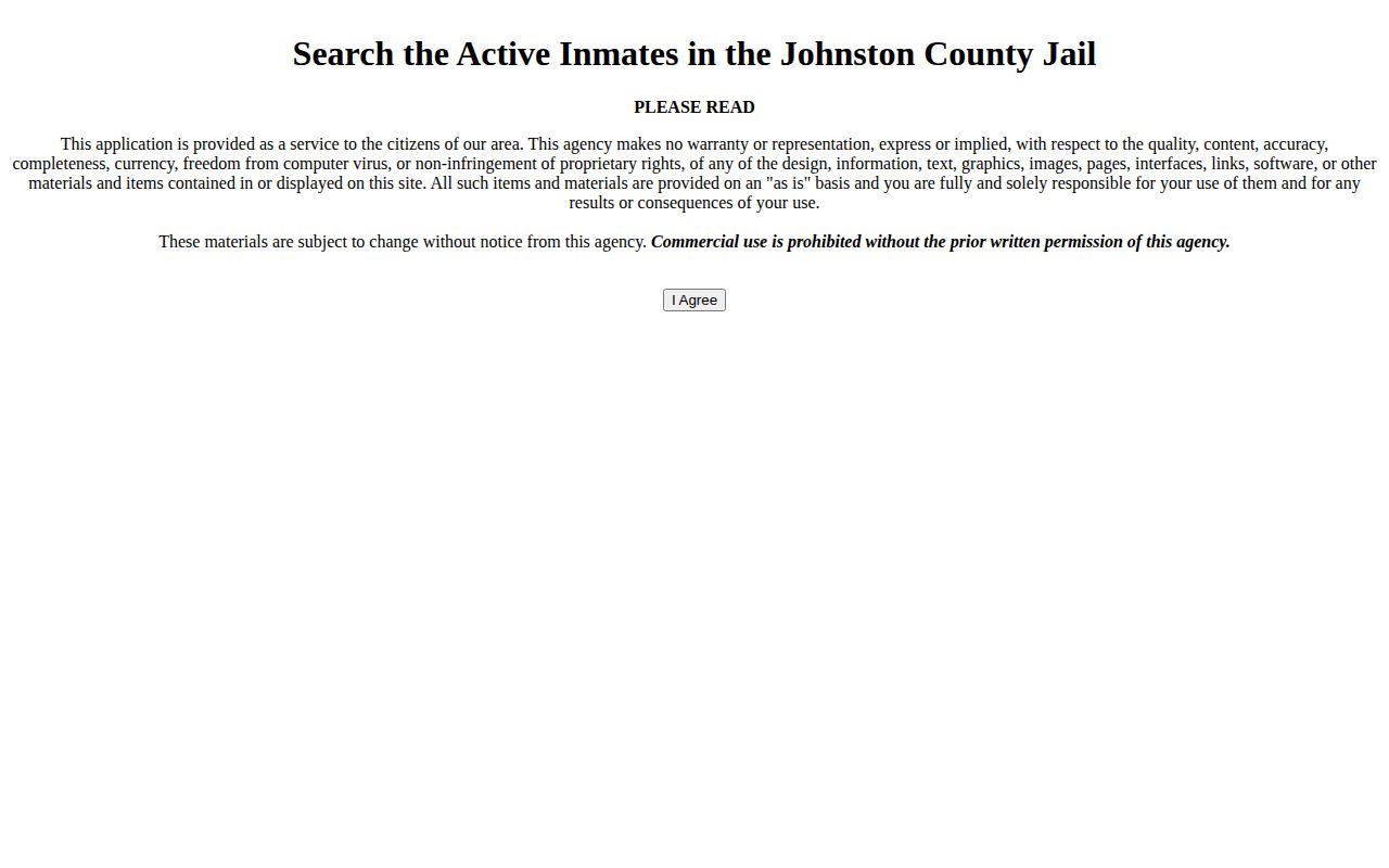 Johnston County current inmate search form and booking records