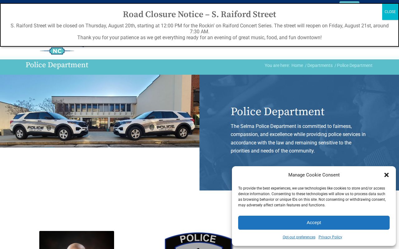 Selma Police records page for Johnston County arrest records